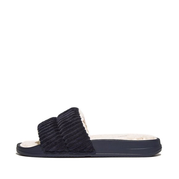Fitflop Shoes - IQUSHION  Biofleece-Lined Corduroy Slides Navy